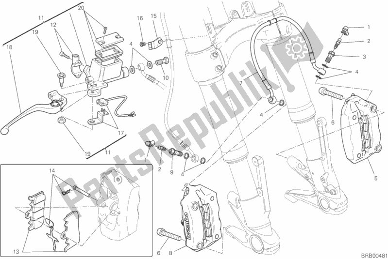 Alle onderdelen voor de Voorremsysteem van de Ducati Monster 821 USA 2016